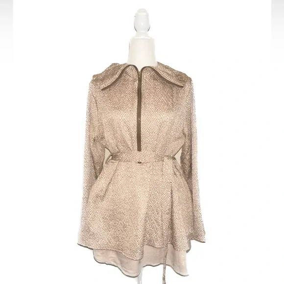 NEW - SHEIN - XL(12) | Geo Pattern Foldover Collar Layer Hem Belted Coat - Picture 3 of 11